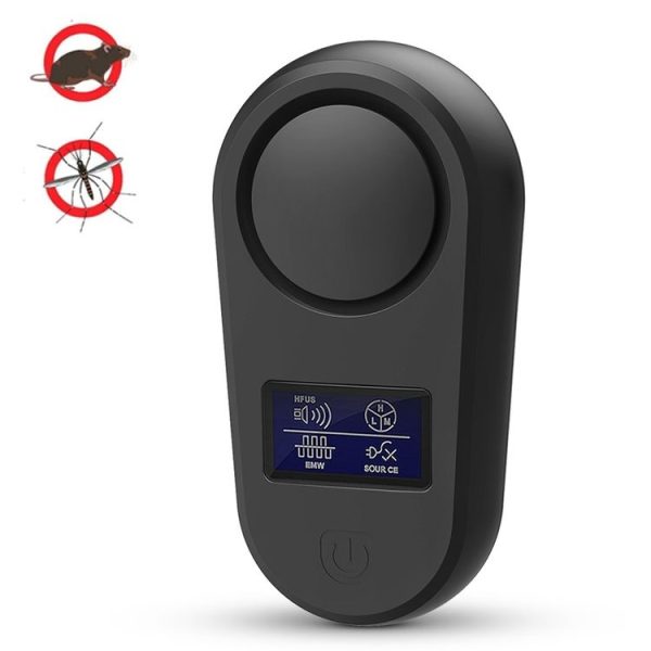 High Power Display Ultrasonic Mouse Repellent Mosquito Repellent Home Intelligent Insect Repellent EU Plug (Black)