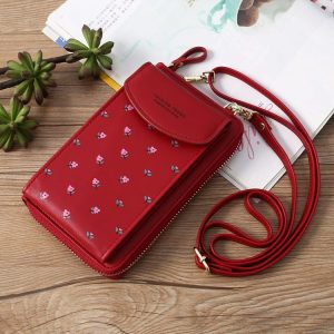 Printed Phone Bag Floral Woman Multifunctional Crossbody Bag Multi Card Shoulder Bag (Jujube)