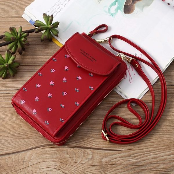 Printed Phone Bag Floral Woman Multifunctional Crossbody Bag Multi Card Shoulder Bag (Jujube)