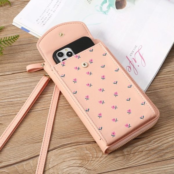 Printed Phone Bag Floral Woman Multifunctional Crossbody Bag Multi Card Shoulder Bag (Jujube) - Image 10