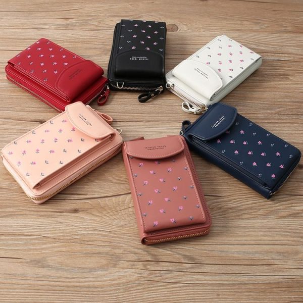 Printed Phone Bag Floral Woman Multifunctional Crossbody Bag Multi Card Shoulder Bag (Jujube) - Image 2