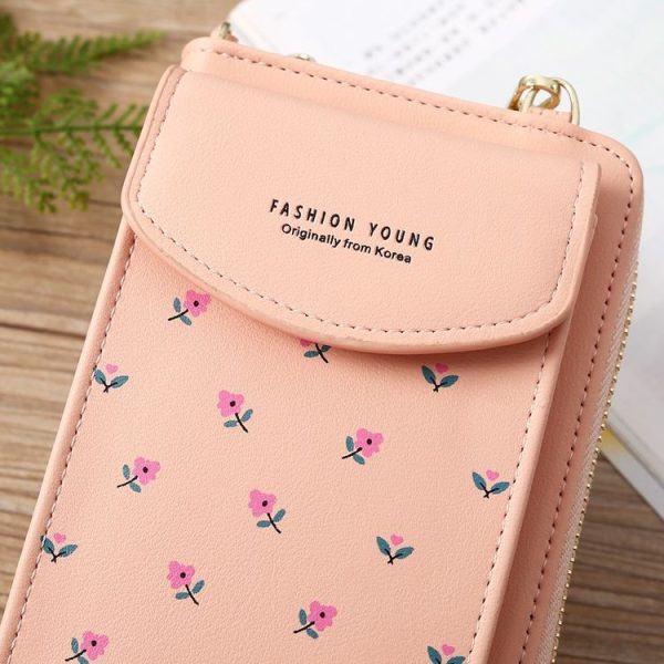 Printed Phone Bag Floral Woman Multifunctional Crossbody Bag Multi Card Shoulder Bag (Jujube) - Image 4