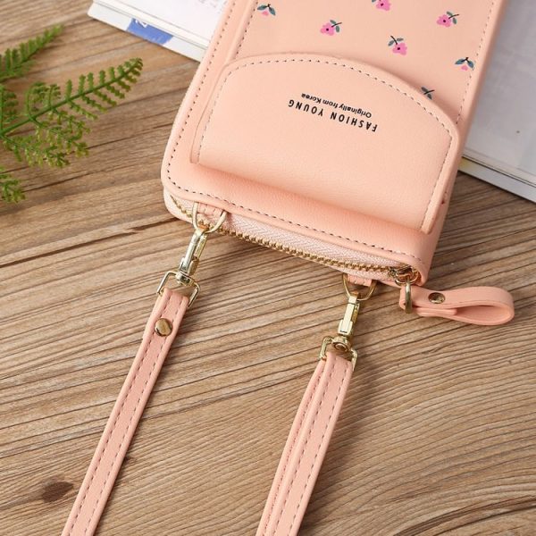 Printed Phone Bag Floral Woman Multifunctional Crossbody Bag Multi Card Shoulder Bag (Jujube) - Image 5