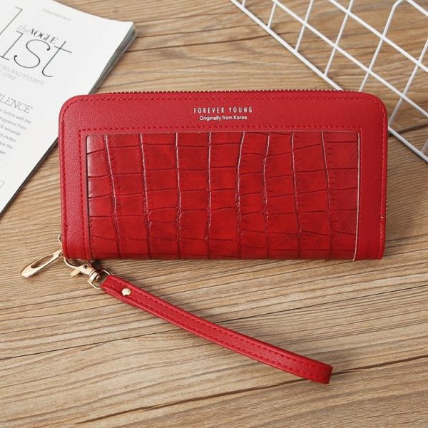 Single Zipper Ladies Wallet Long Wallet Crocodile Coin Purse Student Clutch (Red)