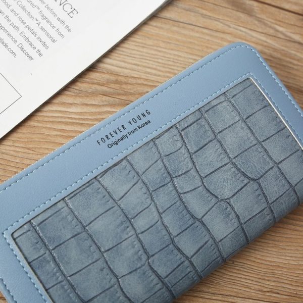 Single Zipper Ladies Wallet Long Wallet Crocodile Coin Purse Student Clutch (Red) - Image 4