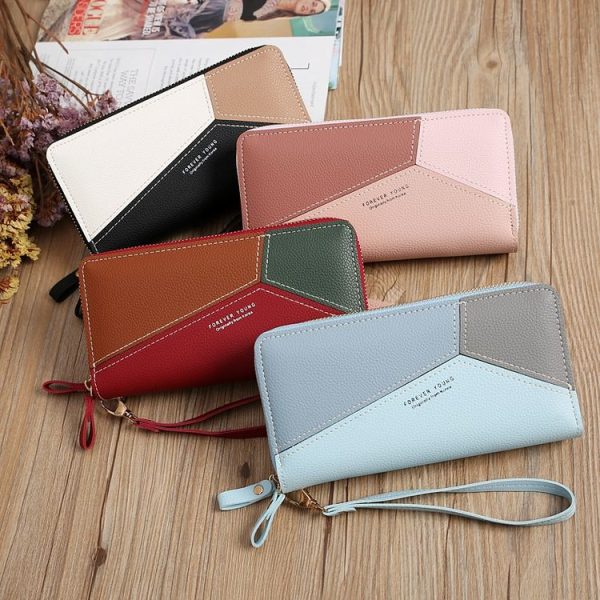 Double Zipper Lady Long Purse Splicing Coin Phone Bag (Pink) - Image 2