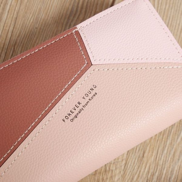 Double Zipper Lady Long Purse Splicing Coin Phone Bag (Pink) - Image 4
