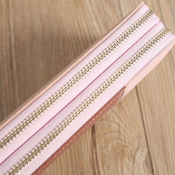 Double Zipper Lady Long Purse Splicing Coin Phone Bag (Pink) - Image 6