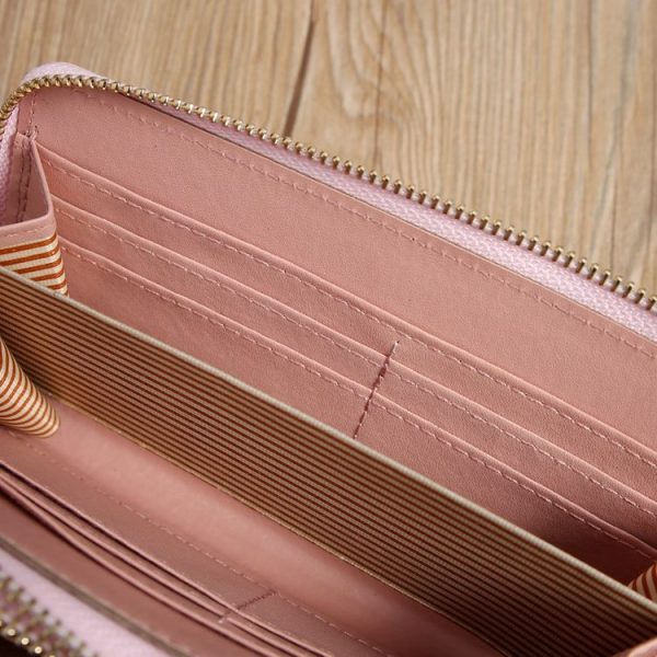 Double Zipper Lady Long Purse Splicing Coin Phone Bag (Pink) - Image 8