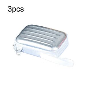 3pcs Rectangular Tinplate Coin Brushed Zipper Bag (Silver)