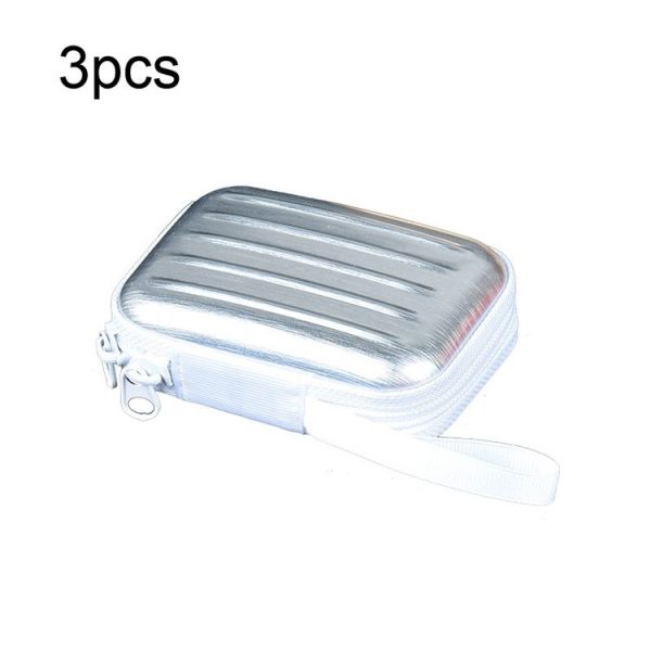 3pcs Rectangular Tinplate Coin Brushed Zipper Bag (Silver)
