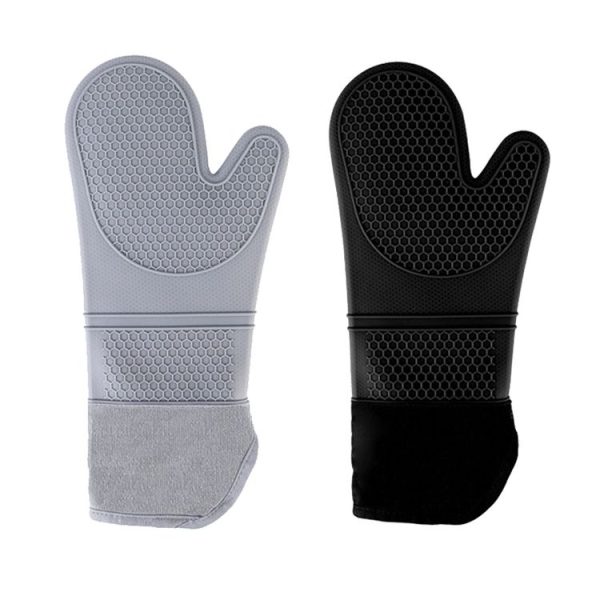 ZYA-426 Longer And Thicker Insulated Gloves Silicone Kitchen Baking Gloves (Gray) - Image 2