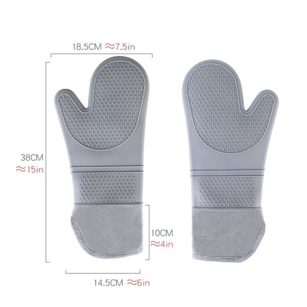 ZYA-426 Longer And Thicker Insulated Gloves Silicone Kitchen Baking Gloves (Gray) - Image 3