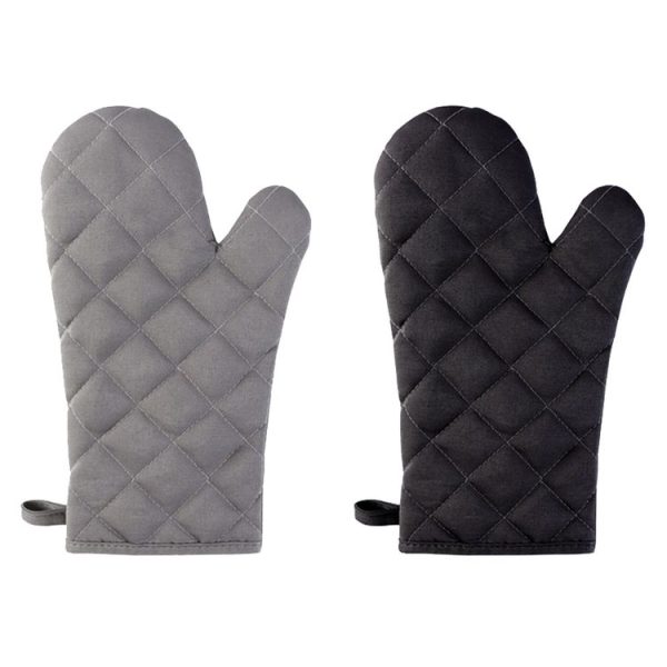 Cotton Insulated Diamond Thickened Gloves Hookable Storage Oven Microwave Baking Gloves (Black) - Image 2