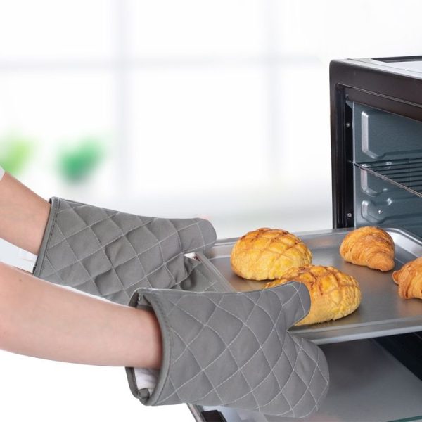 Cotton Insulated Diamond Thickened Gloves Hookable Storage Oven Microwave Baking Gloves (Black) - Image 7