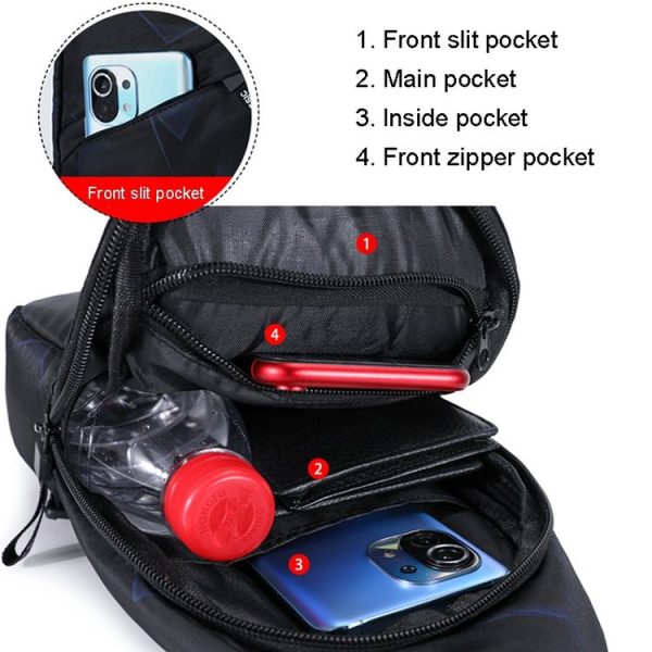 XQB990 Men Chest Bag Messenger Bag Oxford Cloth Sports Bag, Color: Line Black - Image 8