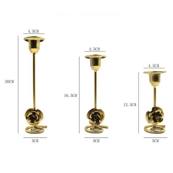 DH2304-01 Rose Carved Metal Candle Holder Bar Decoration Candlelight Dinner Candlesticks, Size: High Gold - Image 3