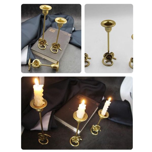 DH2304-01 Rose Carved Metal Candle Holder Bar Decoration Candlelight Dinner Candlesticks, Size: High Gold - Image 5