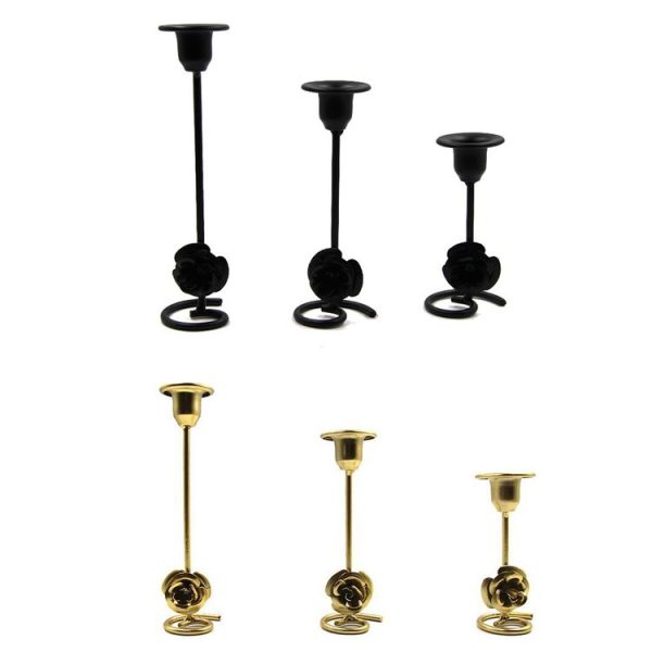 DH2304-01 Rose Carved Metal Candle Holder Bar Decoration Candlelight Dinner Candlesticks, Size: Medium Gold - Image 2