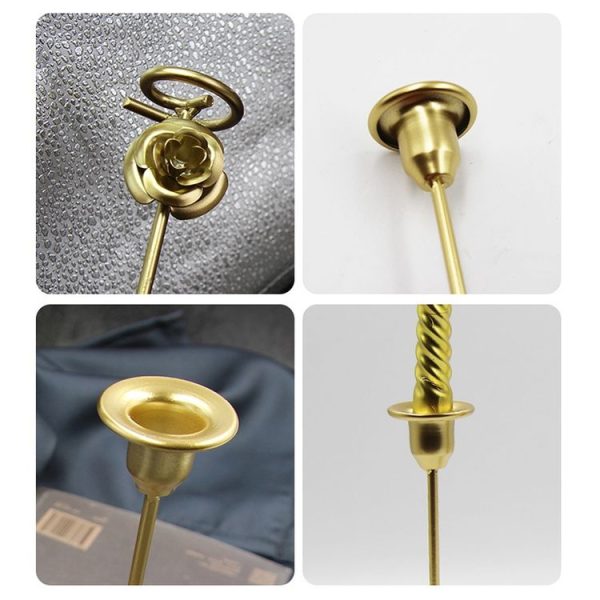 DH2304-01 Rose Carved Metal Candle Holder Bar Decoration Candlelight Dinner Candlesticks, Size: Medium Gold - Image 4