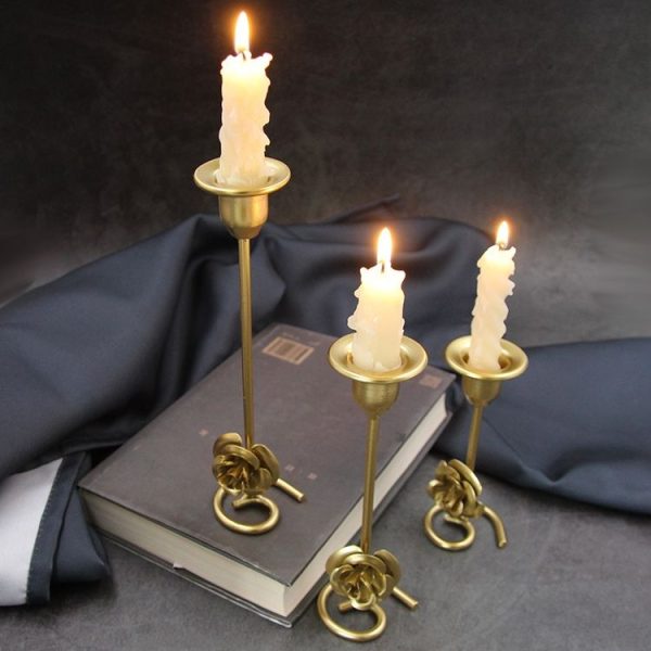 DH2304-01 Rose Carved Metal Candle Holder Bar Decoration Candlelight Dinner Candlesticks, Size: Medium Gold - Image 8