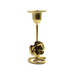 DH2304-01 Rose Carved Metal Candle Holder Bar Decoration Candlelight Dinner Candlesticks, Size: Short Gold