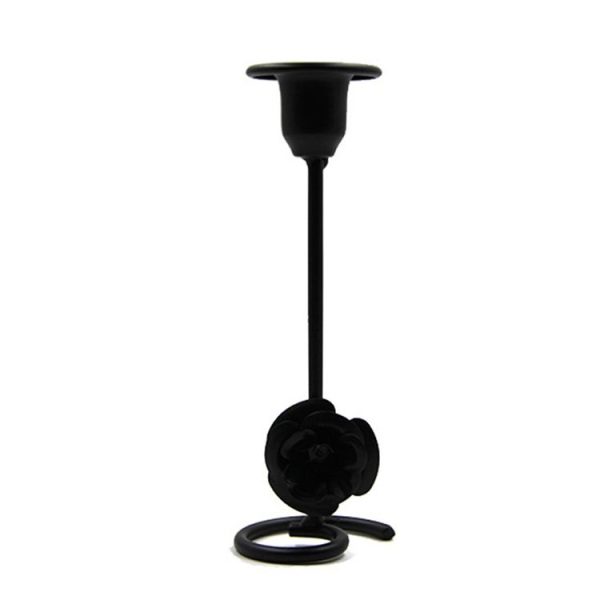 DH2304-01 Rose Carved Metal Candle Holder Bar Decoration Candlelight Dinner Candlesticks, Size: Medium Black