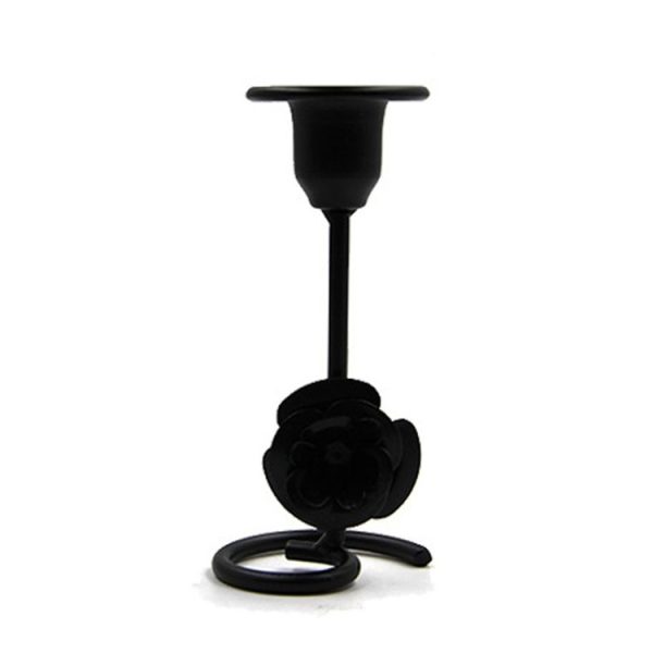 DH2304-01 Rose Carved Metal Candle Holder Bar Decoration Candlelight Dinner Candlesticks, Size: Short Black