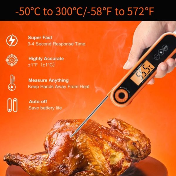Folding Waterproof Kitchen Oven Grill Food Thermometer (Orange) - Image 10