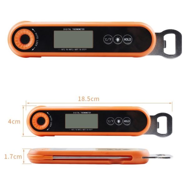 Folding Waterproof Kitchen Oven Grill Food Thermometer (Orange) - Image 2