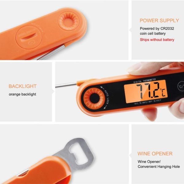 Folding Waterproof Kitchen Oven Grill Food Thermometer (Orange) - Image 4