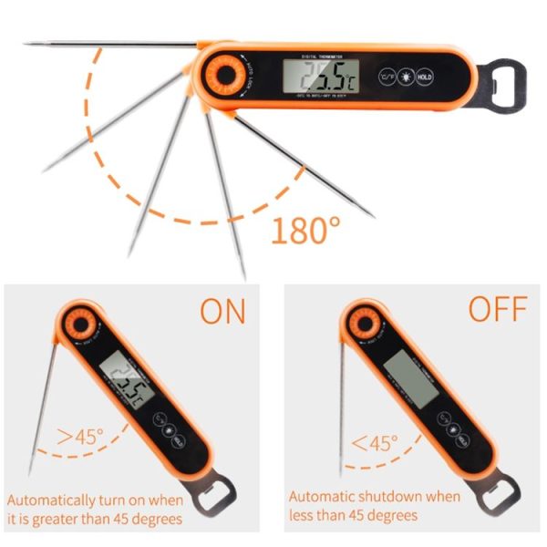 Folding Waterproof Kitchen Oven Grill Food Thermometer (Orange) - Image 5