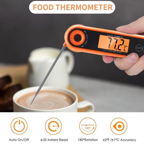 Folding Waterproof Kitchen Oven Grill Food Thermometer (Orange) - Image 6