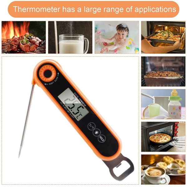 Folding Waterproof Kitchen Oven Grill Food Thermometer (Orange) - Image 7