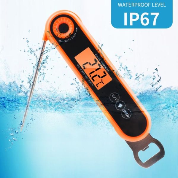 Folding Waterproof Kitchen Oven Grill Food Thermometer (Orange) - Image 8