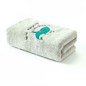 Coral Fleece Cartoon Embroidery Towel Kid Household Thickened Soft Absorbent Towel (Gray)