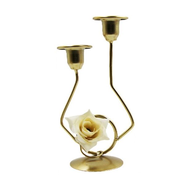 Wrought Iron Double-Headed Candle Holder Party Wedding Table Decoration Candlesticks (Silk)