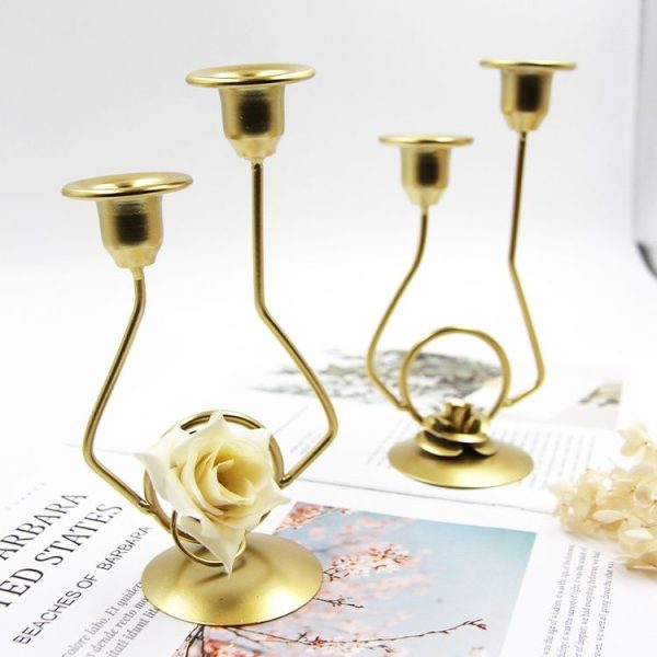 Wrought Iron Double-Headed Candle Holder Party Wedding Table Decoration Candlesticks (Silk) - Image 2