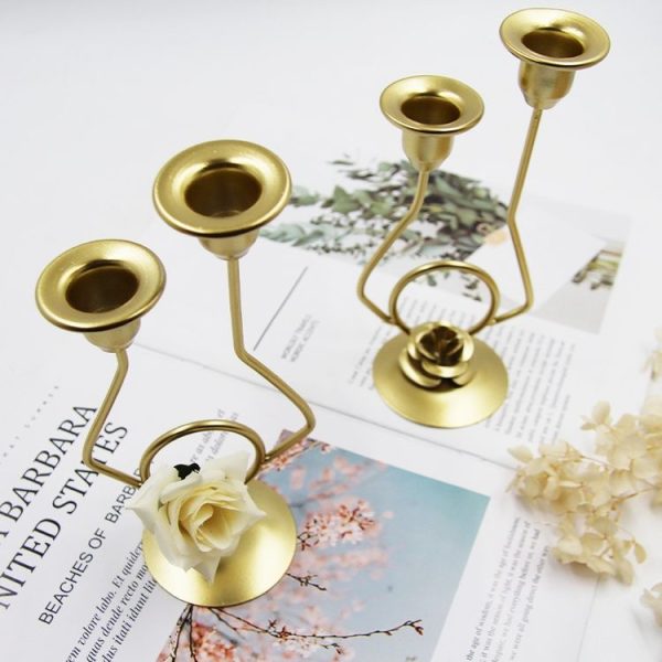 Wrought Iron Double-Headed Candle Holder Party Wedding Table Decoration Candlesticks (Silk) - Image 4