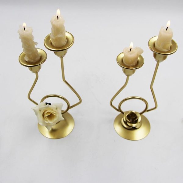 Wrought Iron Double-Headed Candle Holder Party Wedding Table Decoration Candlesticks (Silk) - Image 5