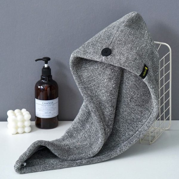 Coral Velvet Quick Dry Absorbent Hair Dryer Hat Plus Thicken Shower Cap Hotel Household Wrap Head Towel (Dark Gray)