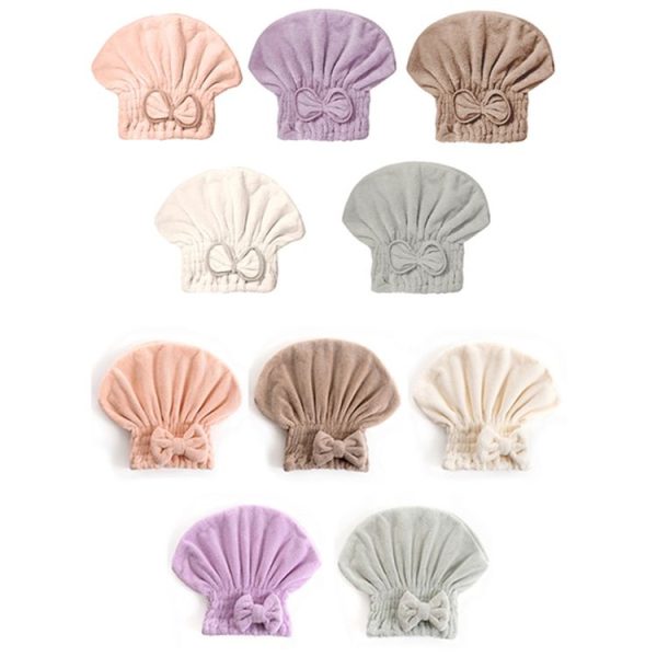 Coral Velvet Soft Absorbent Dry Cap No Hair Loss Coral Velvet Shower Cap (Wrapped Bow Pink) - Image 2