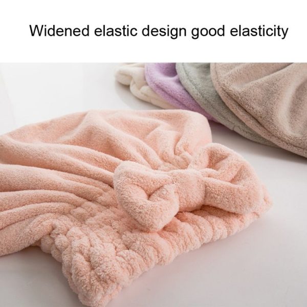 Coral Velvet Soft Absorbent Dry Cap No Hair Loss Coral Velvet Shower Cap (Wrapped Bow Pink) - Image 6