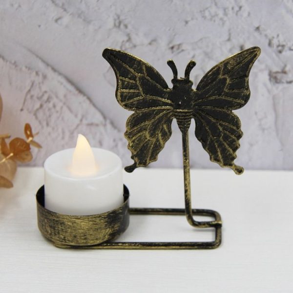 B Black Gold DH2303-03 Metal Retro Iron Art Candlesticks Ornament Table Candle Cup Decoration Props