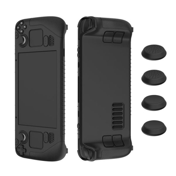 Steam Deck Game Controller Soft Silicone Protective Cover Case With 4pcs Key Cap (Black)