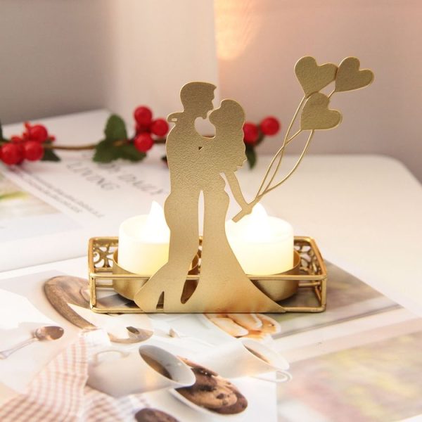 DH2206-03 Valentine Day Romantic Atmosphere Candle Holder Shooting Props Decorative Candlesticks (C) - Image 2
