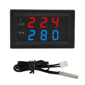 W2809 Digital Display Dual Display Thermostat Hatching Pet House Intelligent Waterproof NTC Temperature Control Instrument (Black)