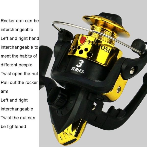 YUMOSHI JL200 Fishing Reel Without Line Plating Head Metal Movement Spinning Reel (Electroplated Yellow) - Image 3