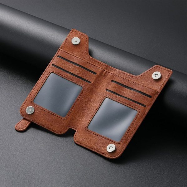 Phone ID Card Holder PU Leather Flap Zipper Wallet Card Holder Bag Adhesive Case (Black) - Image 10