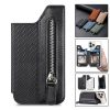 Phone ID Card Holder PU Leather Flap Zipper Wallet Card Holder Bag Adhesive Case (Black) - Image 2